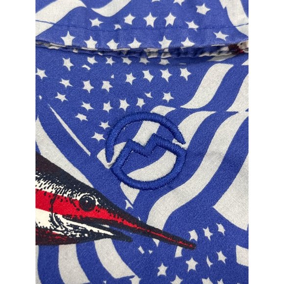 Magellan Outdoors Men's Hawaiian Shirt American Flag Marlin 2XL Red White Blue C - Picture 5 of 7
